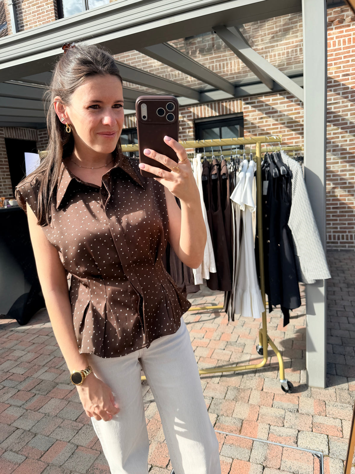 Odette | brown top with hearts