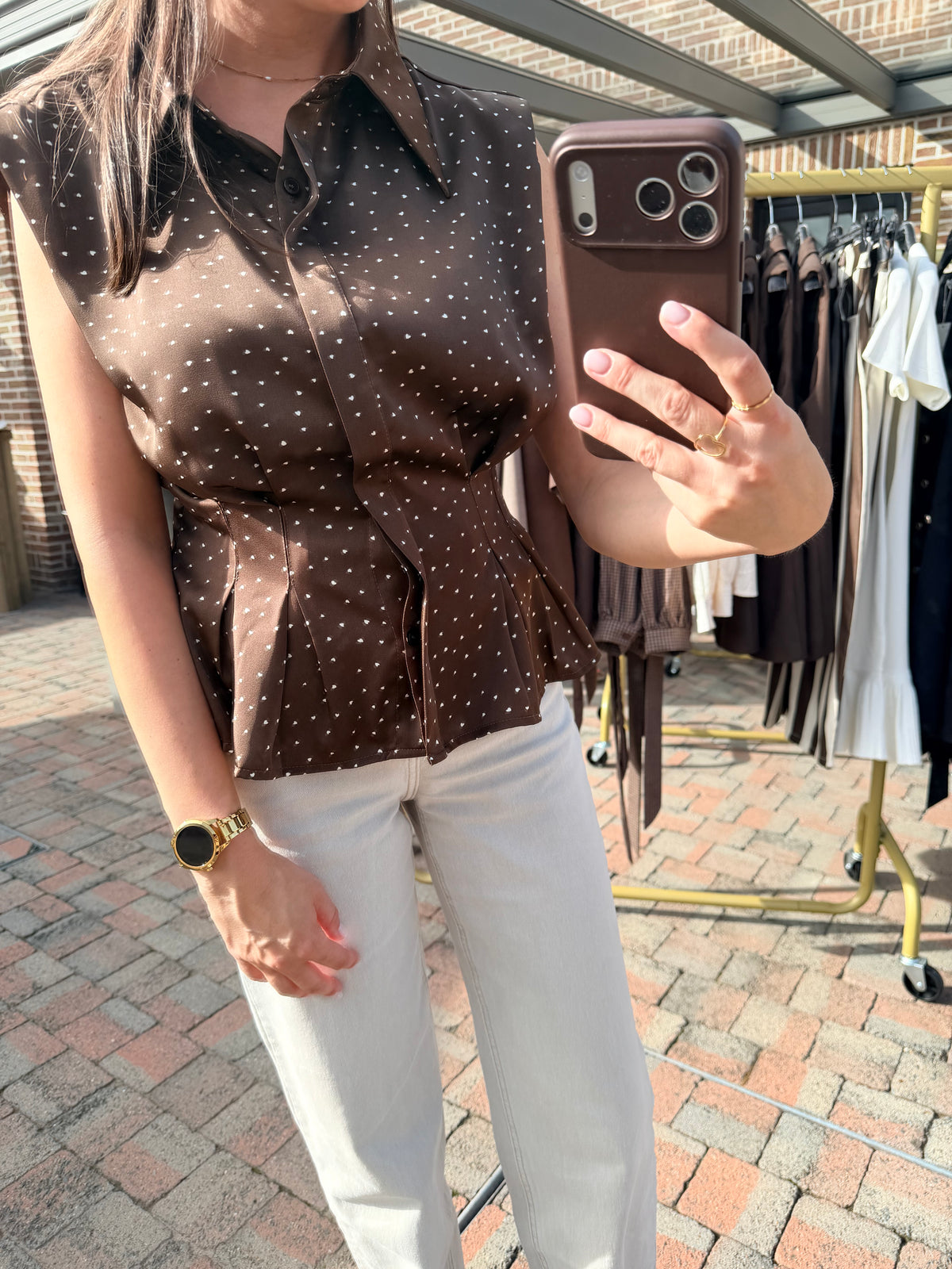Odette | brown top with hearts
