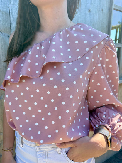 Vana | pink polka dot one shoulder blouse