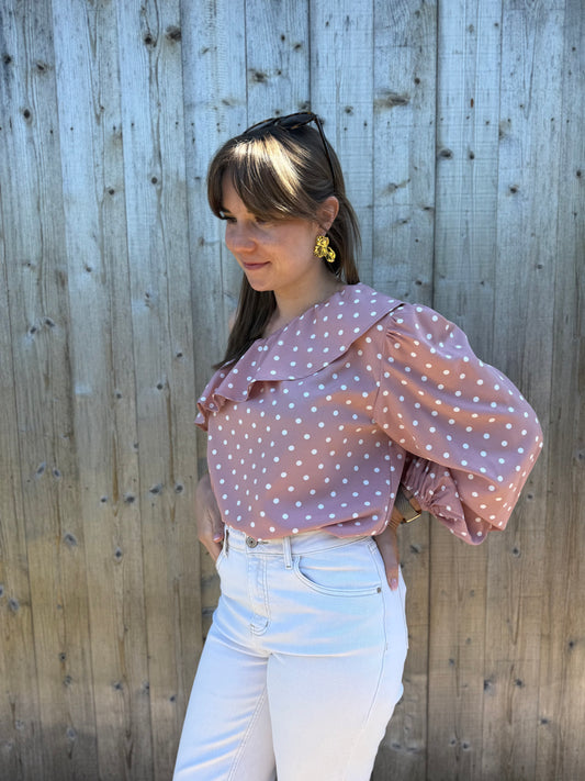 Vana | pink polka dot one shoulder blouse