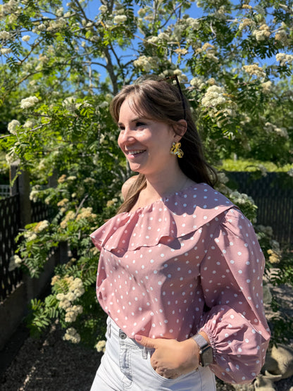 Vana | pink polka dot one shoulder blouse