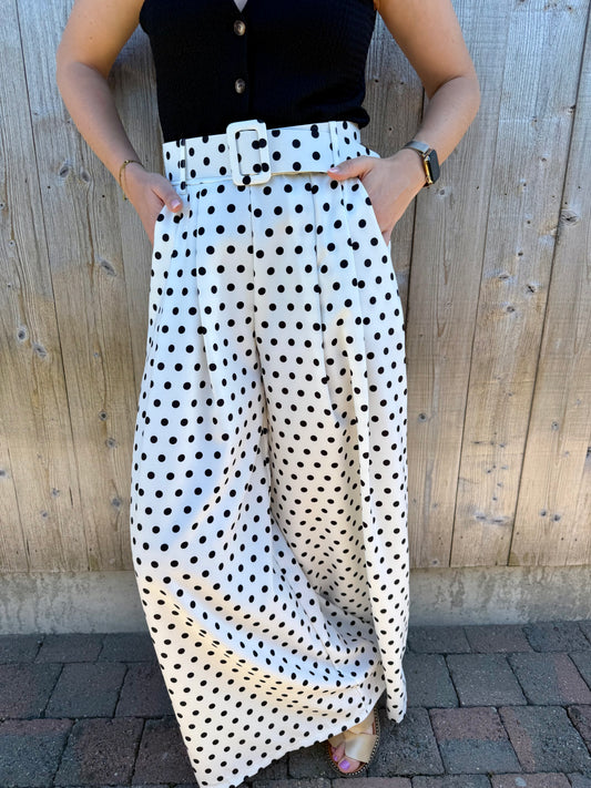 Monroe | white polka dot palazzo pants