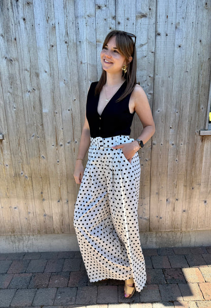 Monroe | white polka dot palazzo pants