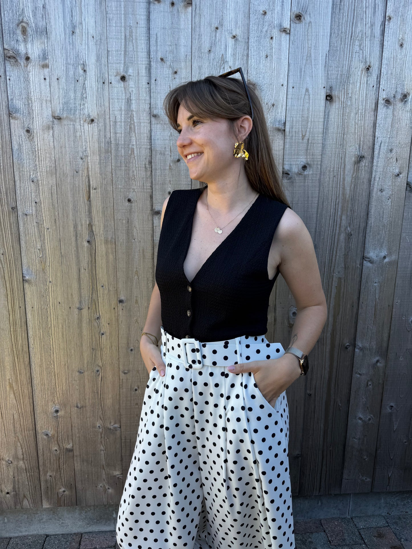 Monroe | white polka dot palazzo pants