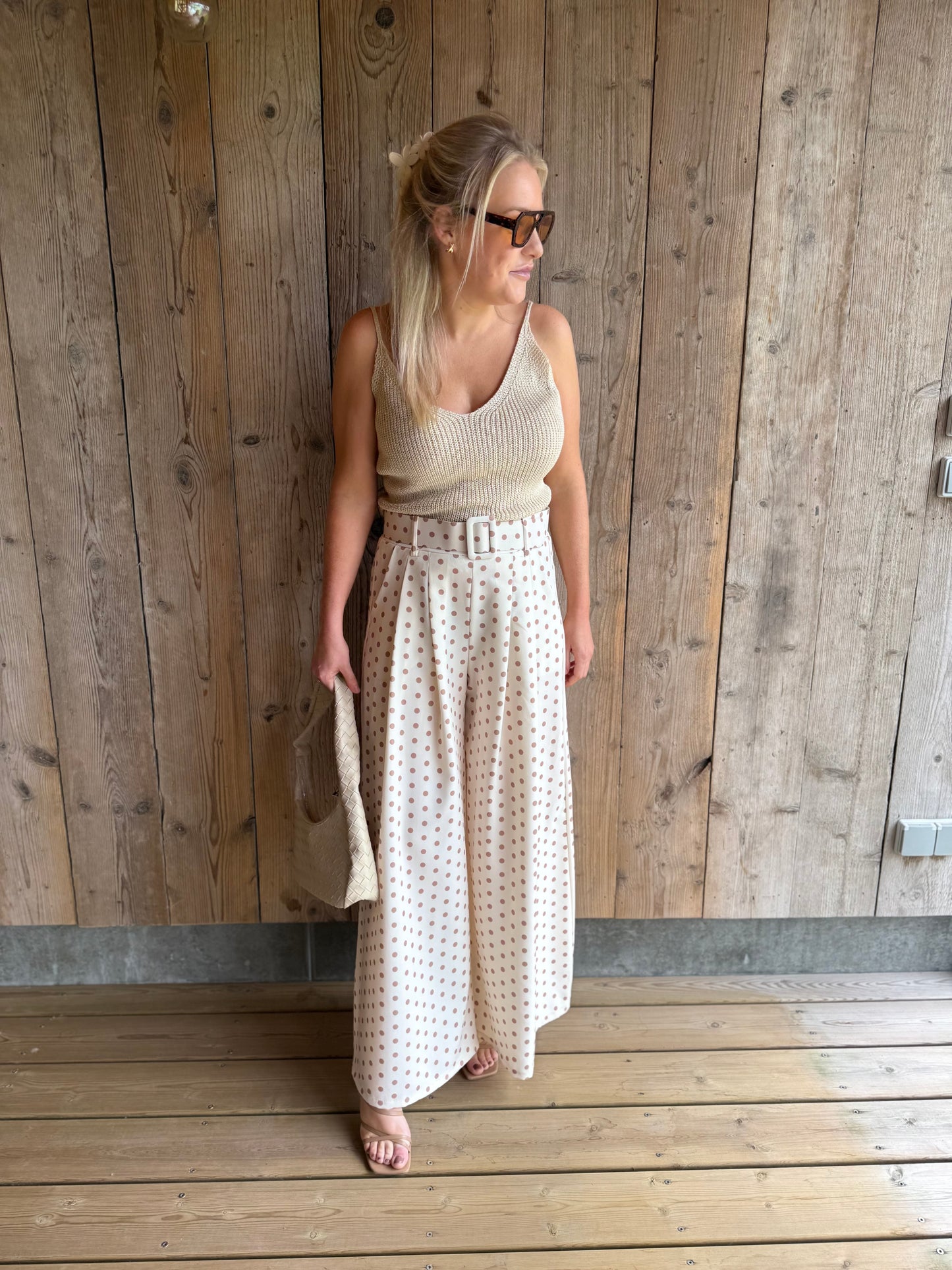 Monroe | beige polka dot palazzo pants