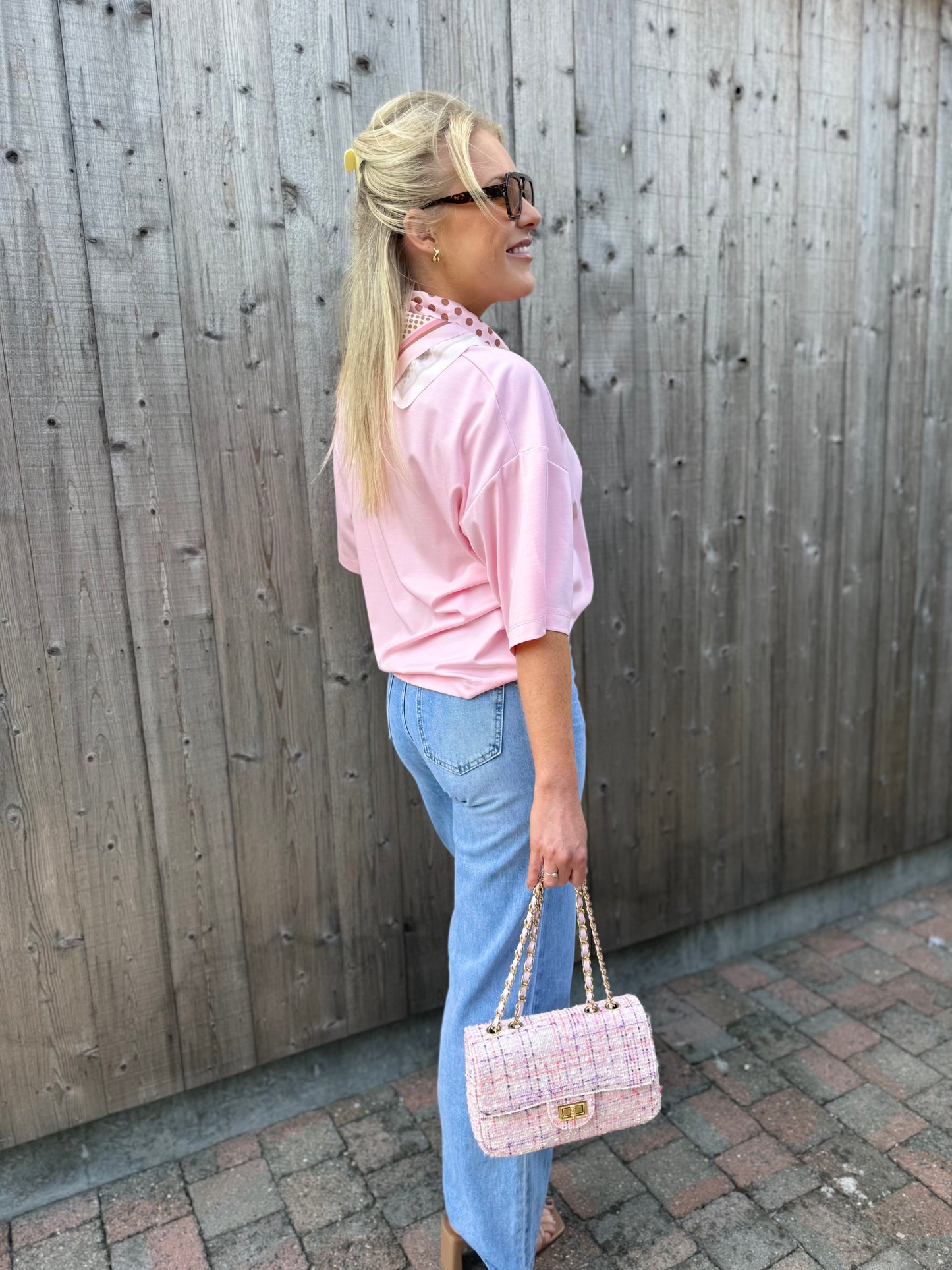Helena | pink shirt with matching scarf